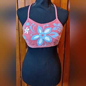 ROXY BOARD SHORTS Floral Halter Top with Blue and White Design